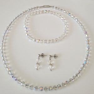 Czech Clear AB Faceted Firepolish Necklace, Bracelet and Earrings Set, Sets